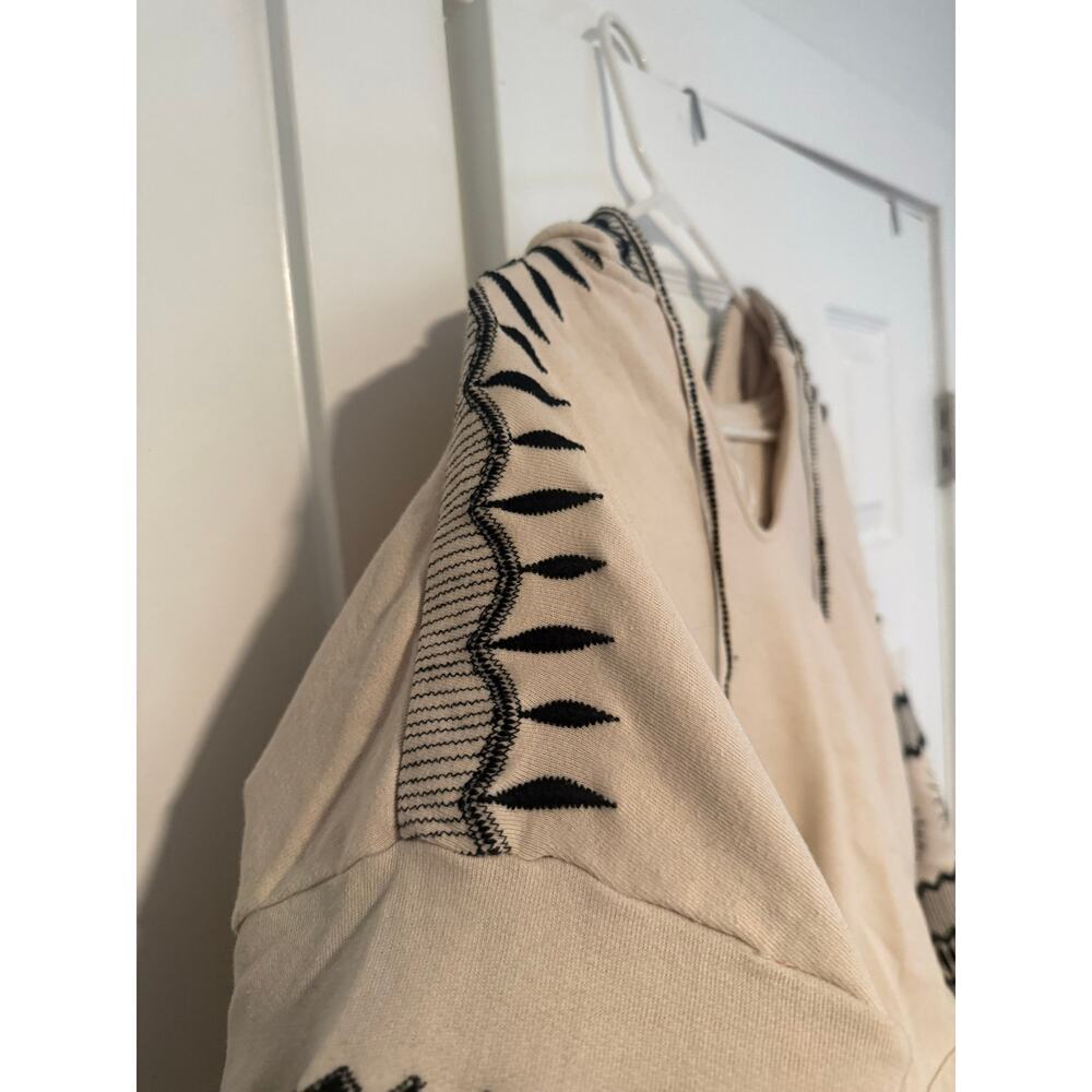 Anthropologie Embroidered Cropped Cream Hoodie Small - Picture 7 of 10